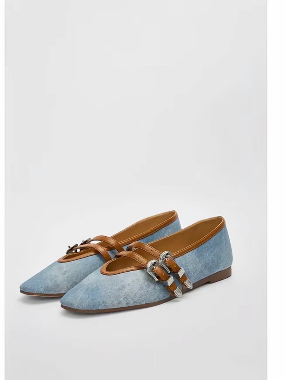 Mary Jane Denim/ Suede Pointed Blue Flats